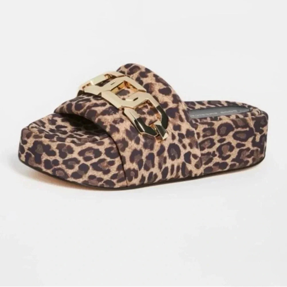 NWOB Good American Zoey Chain Platform Slides Leopard Size 4 - Picture 2 of 6